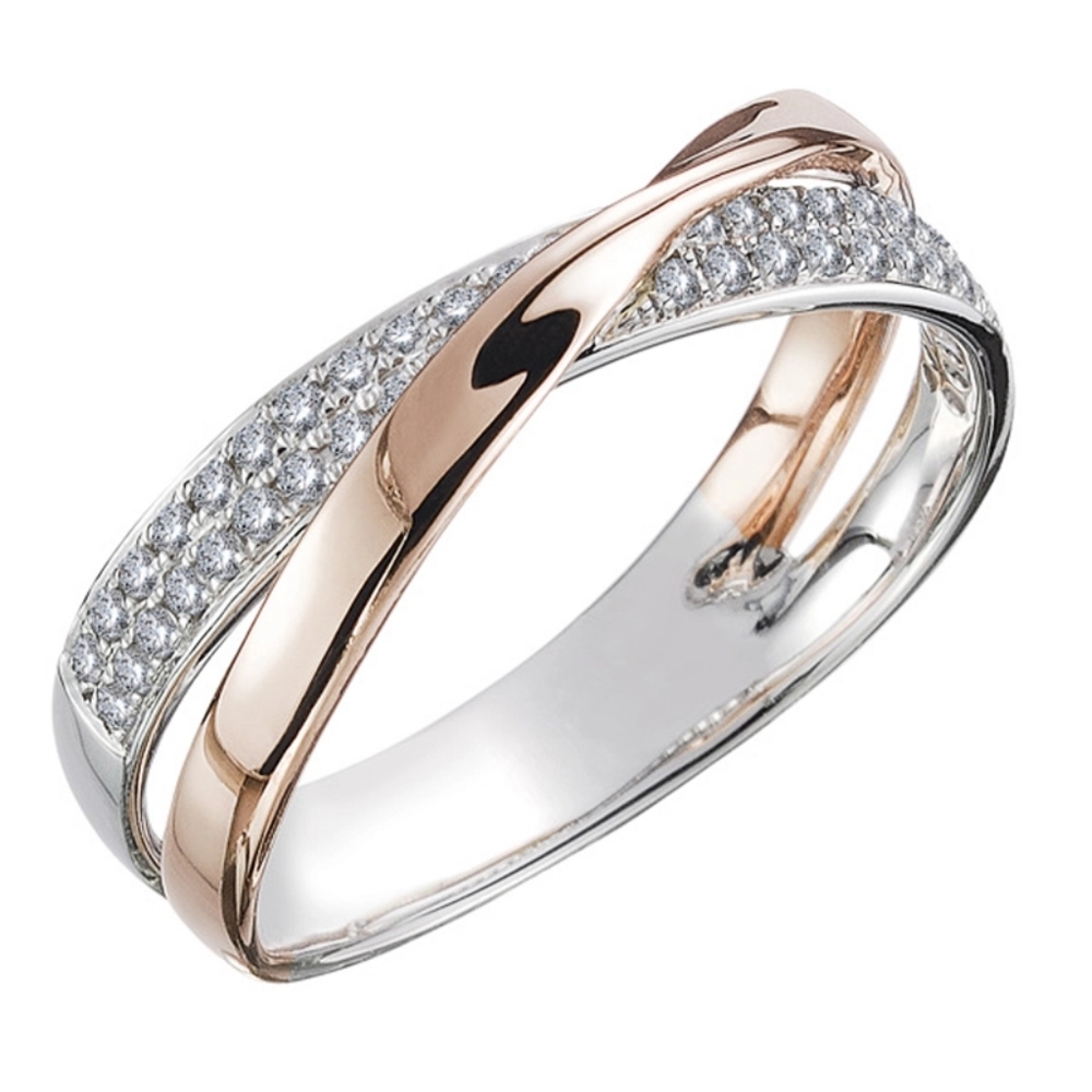 Newest Fresh Two Tone X Shape Dazzling Diamond Cross Ring
